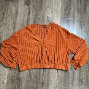 SHEIN Rust Button-Down Ribbed Top